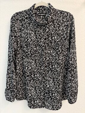Karl Lagerfeld Black & White Logo Print Button Down Shirt